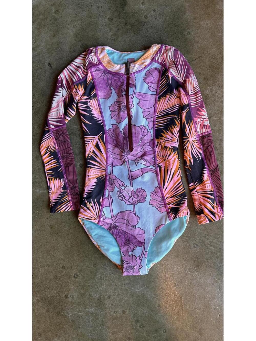 Maaji Girls Tropical Floral One Piece Swimsuit Long Sleeve Zip Surf